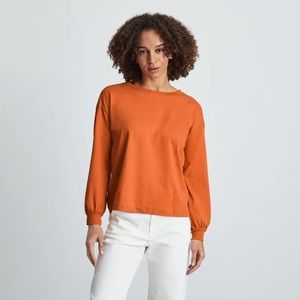 New! Everlane The Organic Cotton Oversized Long Sleeve Tee, orange, medium